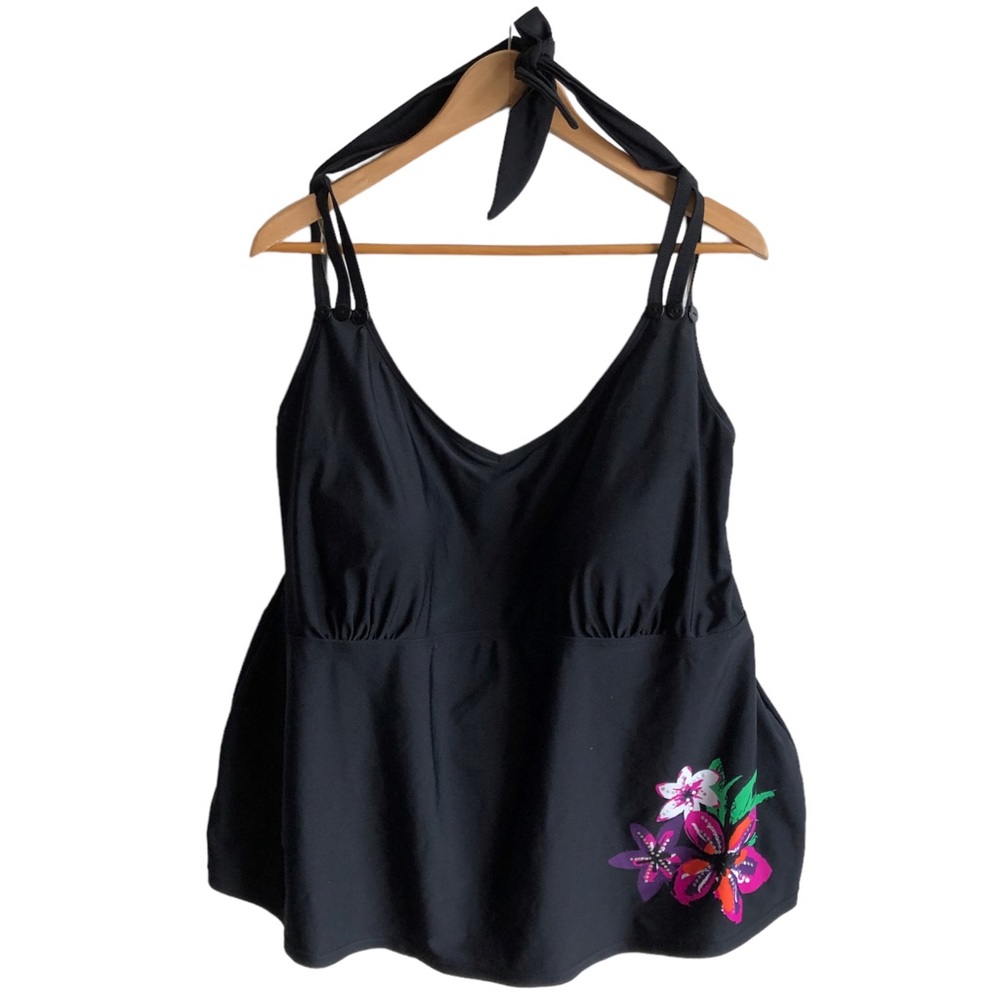 Penningtons Swim Tankini Top 4X Black Halter Floral Plus Size